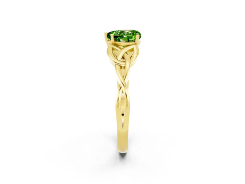 Yellow gold Heart Cut Peridot Solitaire Celtic Knot Ring with Four-Prong Setting_14