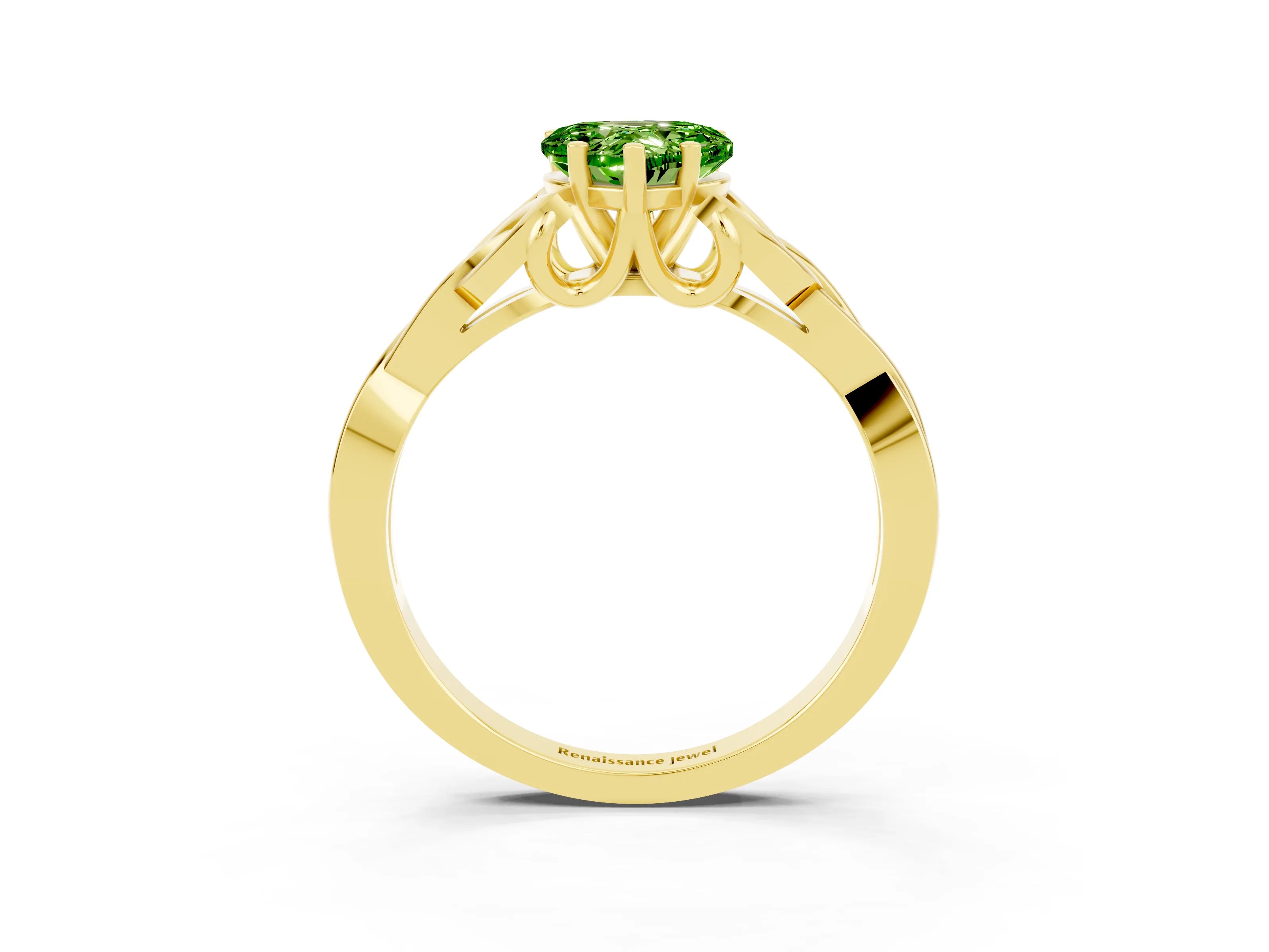 Yellow gold Heart Cut Peridot Solitaire Celtic Knot Ring with Four-Prong Setting_15