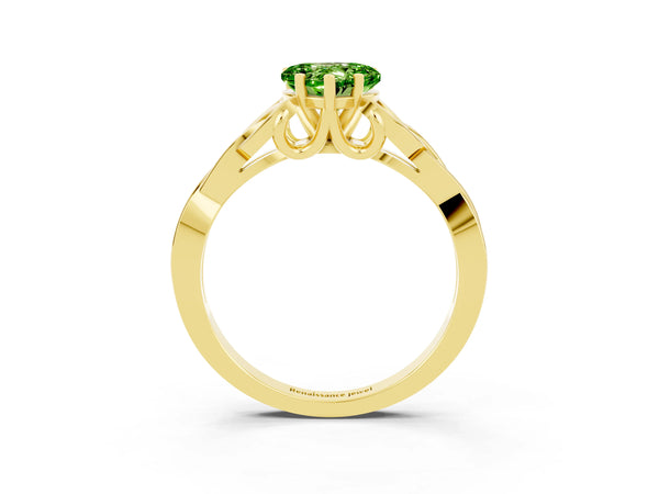 Yellow gold Heart Cut Peridot Solitaire Celtic Knot Ring with Four-Prong Setting