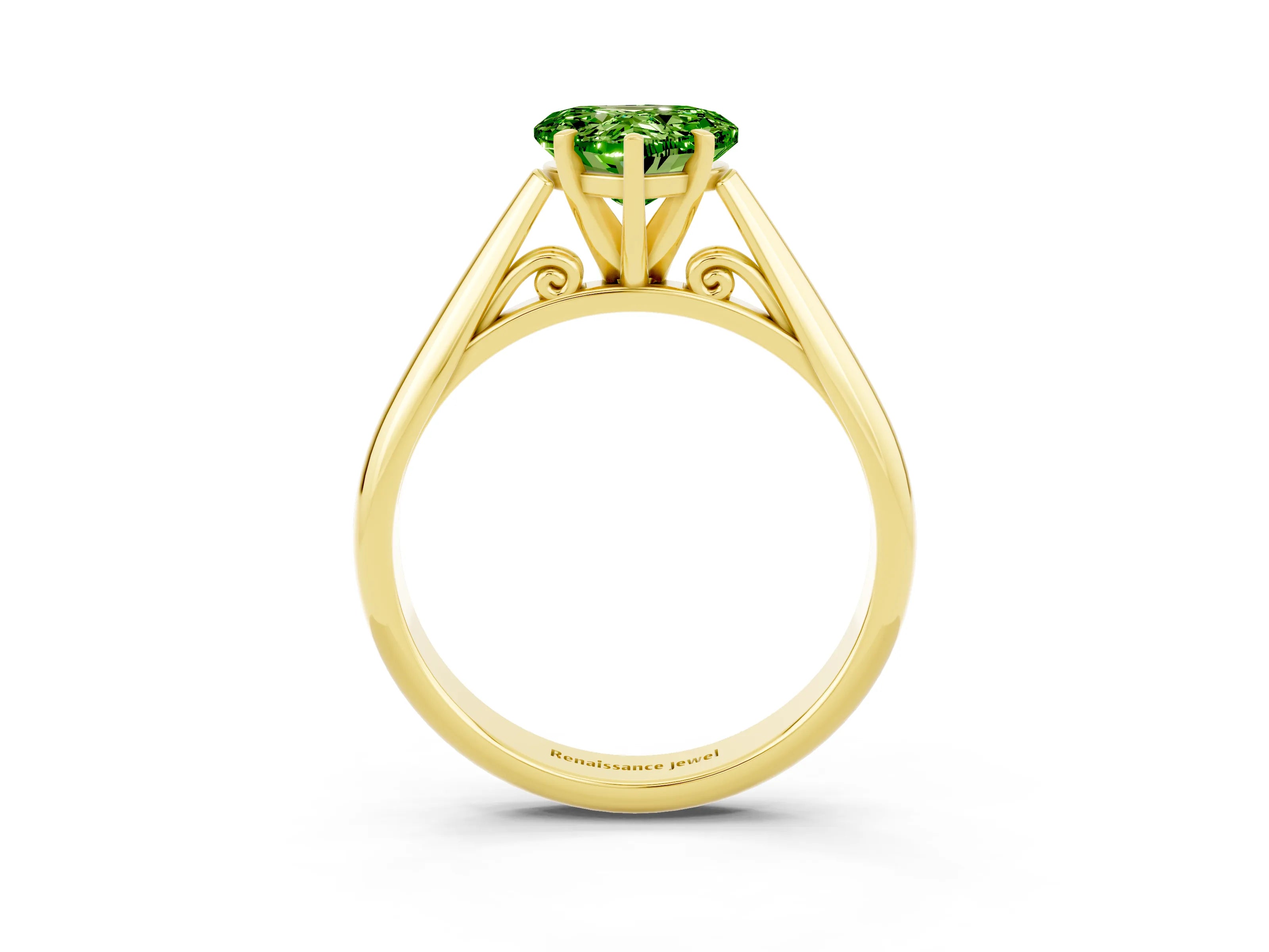 Yellow gold Heart Cut Peridot Solitaire Engagement Ring with Cathedral Setting and Four-Prong Mount_15