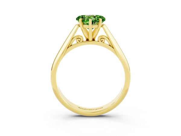 Yellow gold Heart Cut Peridot Solitaire Engagement Ring with Cathedral Setting and Four-Prong Mount