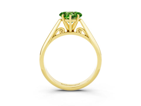 Yellow gold Heart Cut Peridot Solitaire Engagement Ring with Cathedral Setting and Four-Prong Mount_15