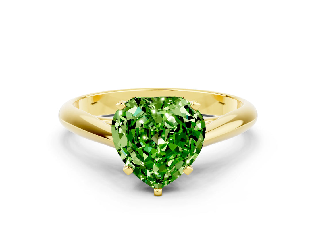 Yellow gold Heart Cut Peridot Solitaire Engagement Ring with Cathedral Setting and Four-Prong Mount_30