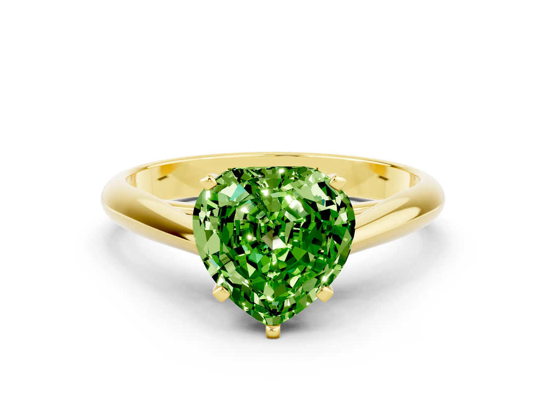 Yellow gold Heart Cut Peridot Solitaire Engagement Ring with Cathedral Setting and Four-Prong Mount_66