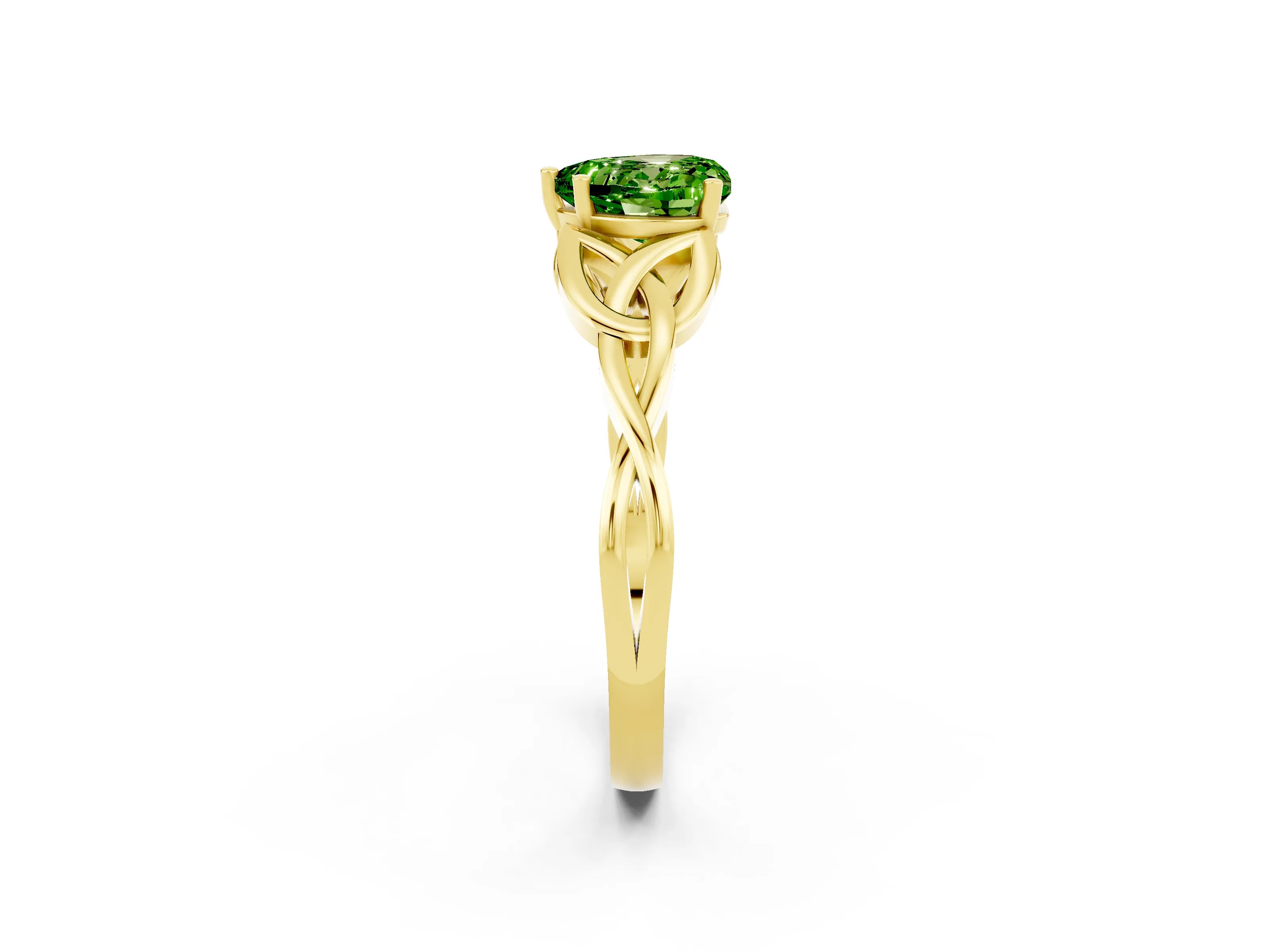 Yellow gold Heart Cut Peridot Solitaire Engagement Ring with Celtic Knot Band and Four-Prong Setting_2