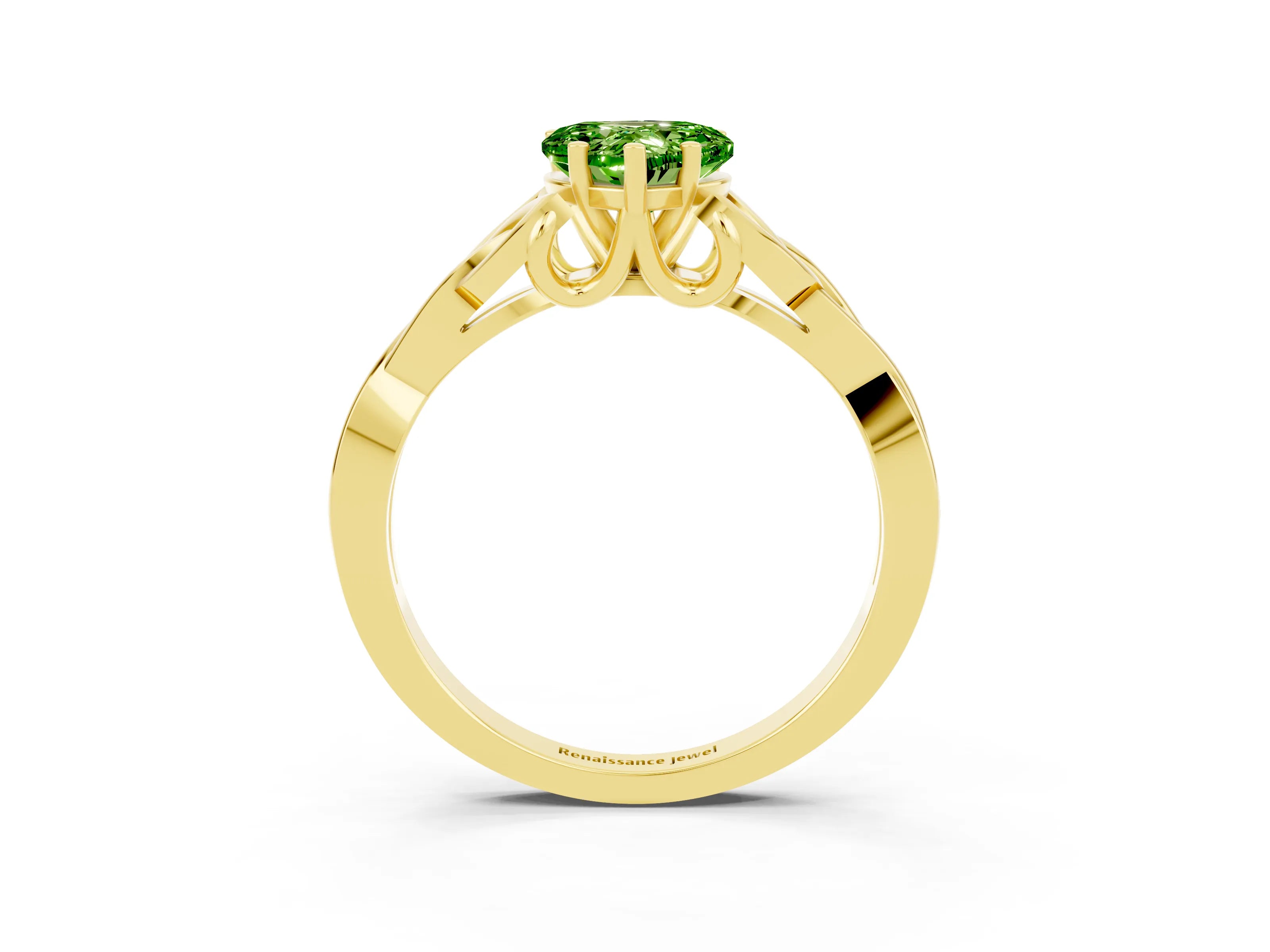 Yellow gold Heart Cut Peridot Solitaire Engagement Ring with Celtic Knot Band and Four-Prong Setting_3