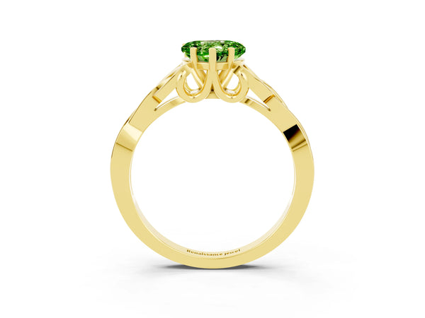 Yellow gold Heart Cut Peridot Solitaire Engagement Ring with Celtic Knot Band and Four-Prong Setting