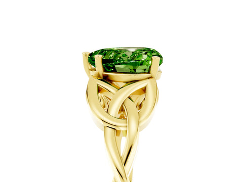 Yellow gold Heart Cut Peridot Solitaire Engagement Ring with Celtic Knot Band and Four-Prong Setting_5