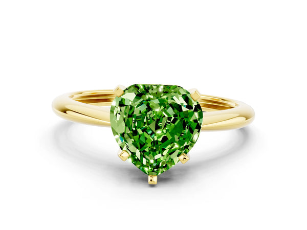 Yellow gold Heart Cut Peridot Solitaire Engagement Ring with Classic Band and Four-Prong Setting
