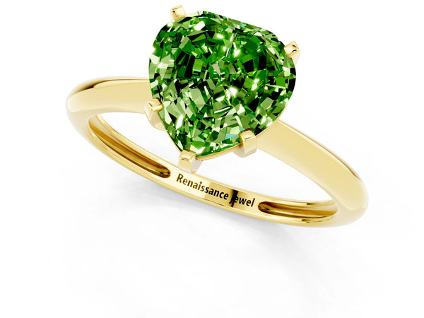 Yellow gold Heart Cut Peridot Solitaire Engagement Ring with Classic Band and Four-Prong Setting