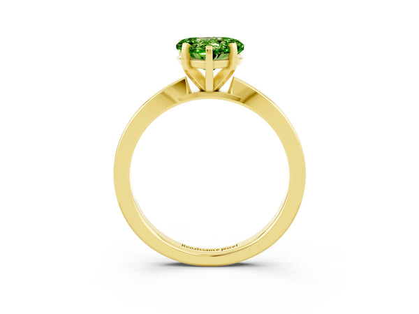 Yellow gold Heart Cut Peridot Solitaire Engagement Ring with Classic Band and Four-Prong Setting