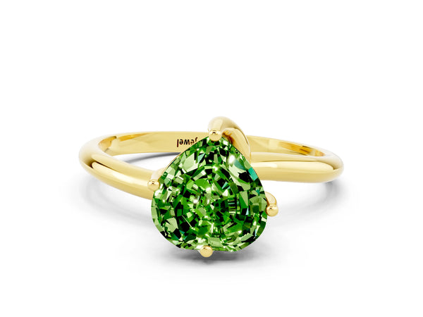 Yellow gold Heart Cut Peridot Solitaire Engagement Ring with Four-Prong Setting and Classic Band