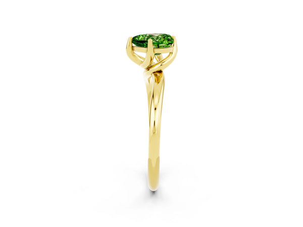 Yellow gold Heart Cut Peridot Solitaire Engagement Ring with Four-Prong Setting and Classic Band