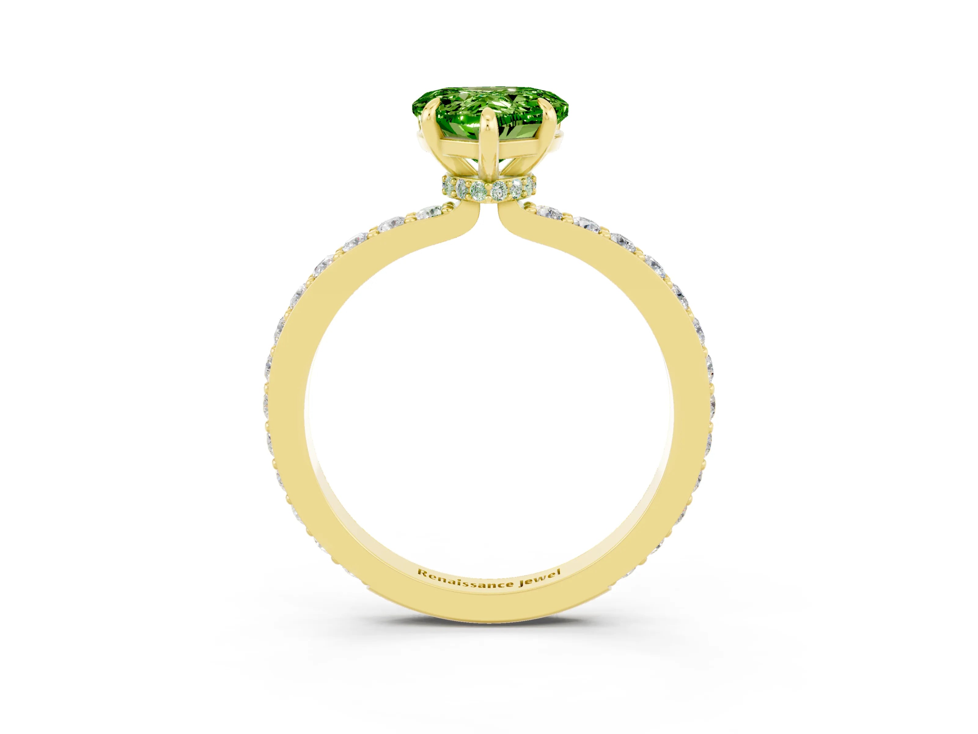 Yellow gold Heart Cut Peridot Solitaire Engagement Ring with Pavé Band and Four-Prong Setting_3