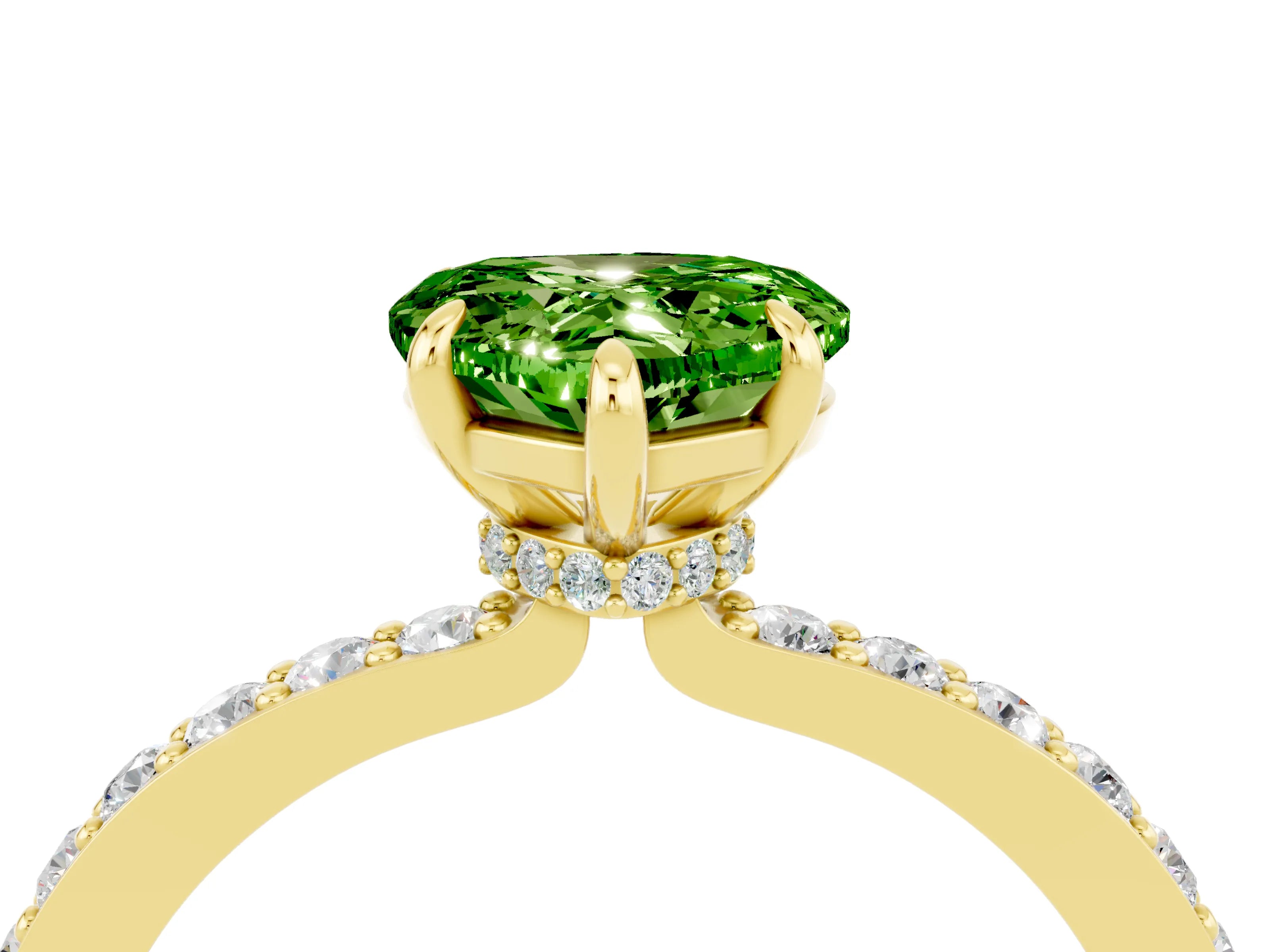 Yellow gold Heart Cut Peridot Solitaire Engagement Ring with Pavé Band and Four-Prong Setting_4