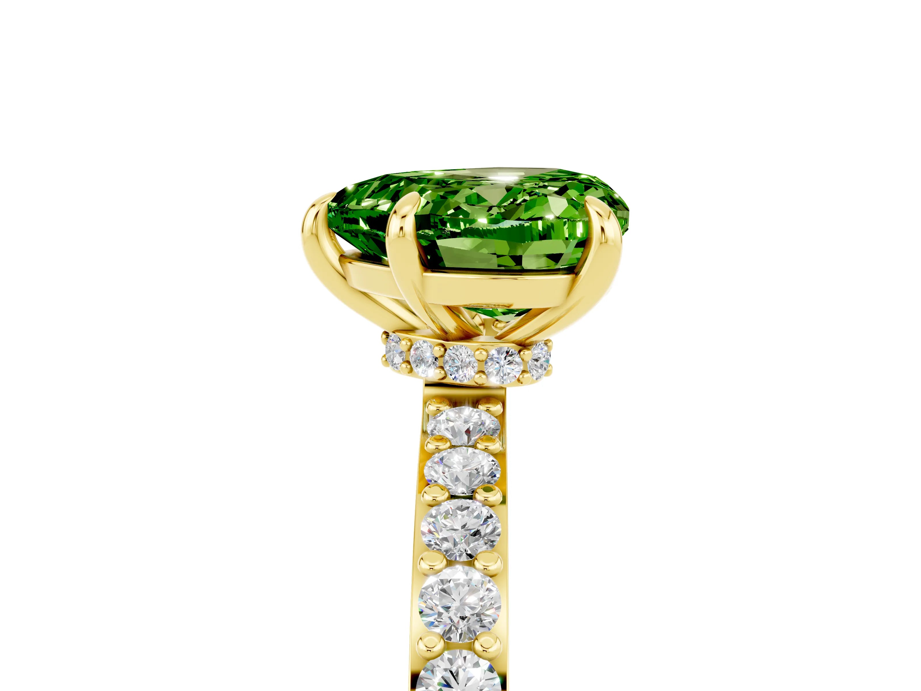 Yellow gold Heart Cut Peridot Solitaire Engagement Ring with Pavé Band and Four-Prong Setting_5