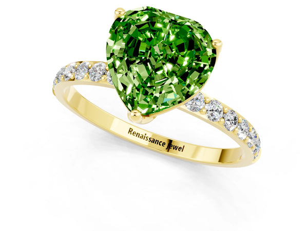 Yellow gold Heart Cut Peridot Solitaire Engagement Ring with Round  Pavé Band and Prong Setting