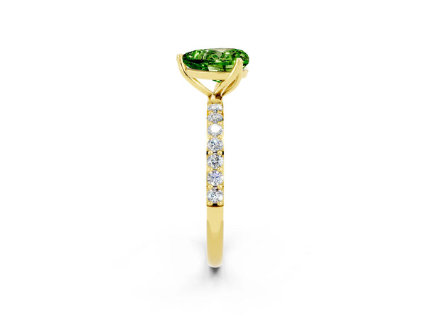 Yellow gold Heart Cut Peridot Solitaire Engagement Ring with Round  Pavé Band and Prong Setting