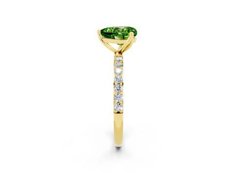 Yellow gold Heart Cut Peridot Solitaire Engagement Ring with Pavé Band and Prong Setting_2