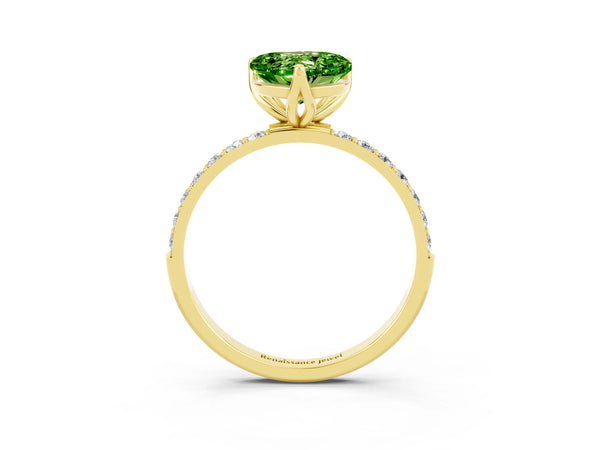 Yellow gold Heart Cut Peridot Solitaire Engagement Ring with Round  Pavé Band and Prong Setting