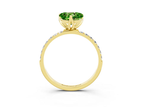 Yellow gold Heart Cut Peridot Solitaire Engagement Ring with Pavé Band and Prong Setting_3
