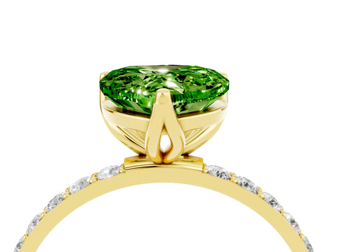 Yellow gold Heart Cut Peridot Solitaire Engagement Ring with Pavé Band and Prong Setting_4