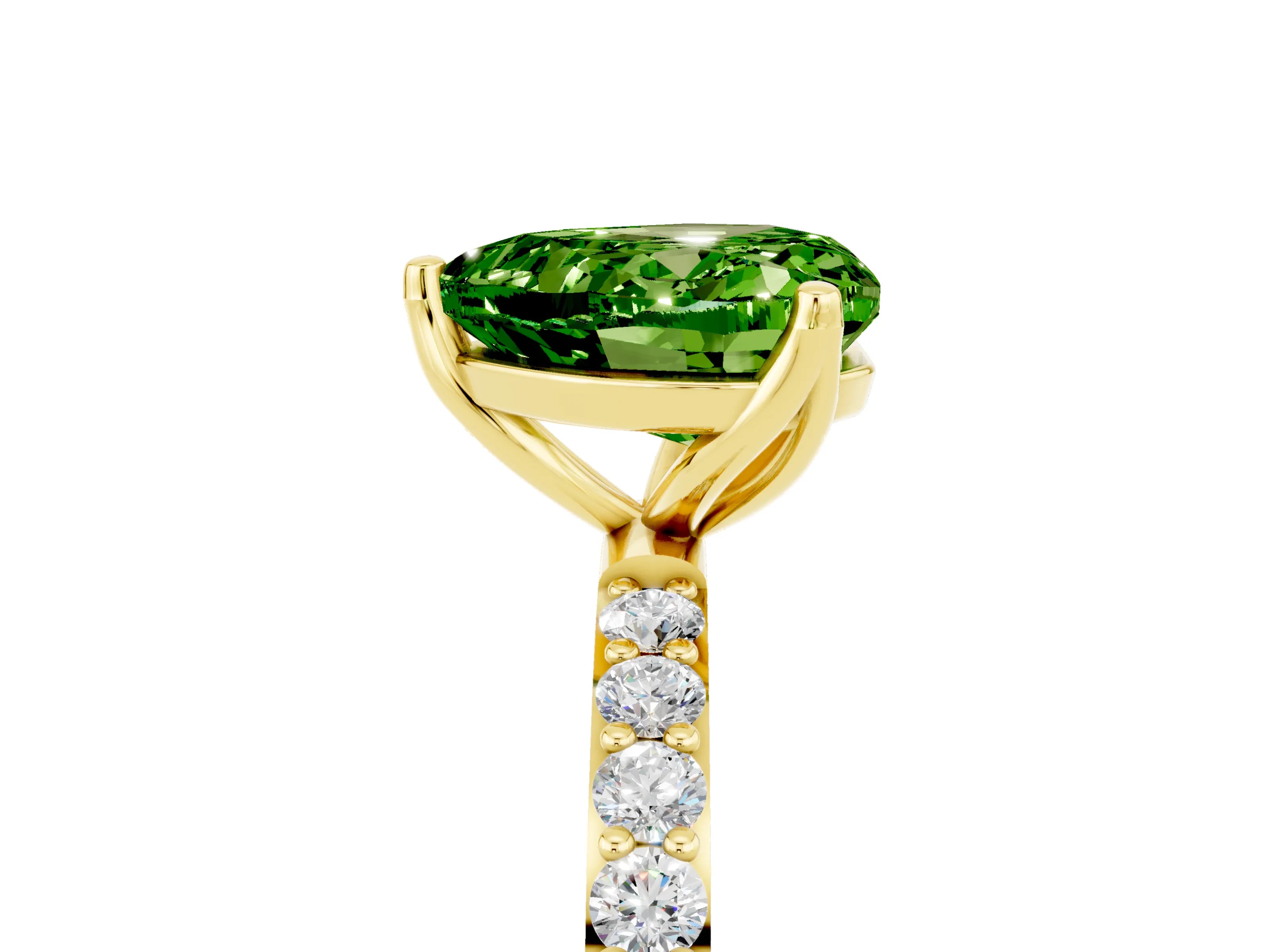 Yellow gold Heart Cut Peridot Solitaire Engagement Ring with Pavé Band and Prong Setting_5
