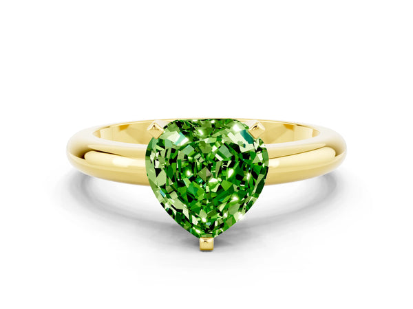 Yellow gold Heart Cut Peridot Solitaire Engagement Ring with Round Band and Four-Prong Setting