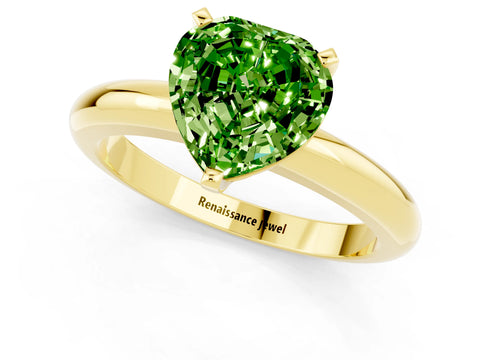 Yellow gold Heart Cut Peridot Solitaire Engagement Ring with Round Band and Four-Prong Setting_1