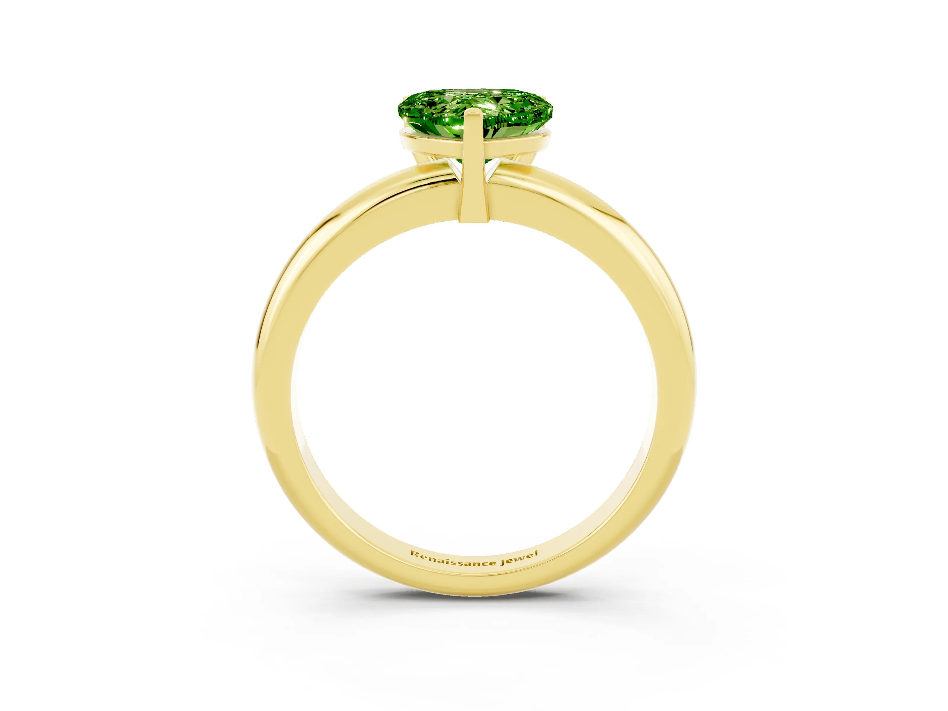 Yellow gold Heart Cut Peridot Solitaire Engagement Ring with Round Band and Four-Prong Setting_3