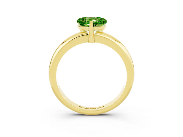 Yellow gold Heart Cut Peridot Solitaire Engagement Ring with Round Band and Four-Prong Setting