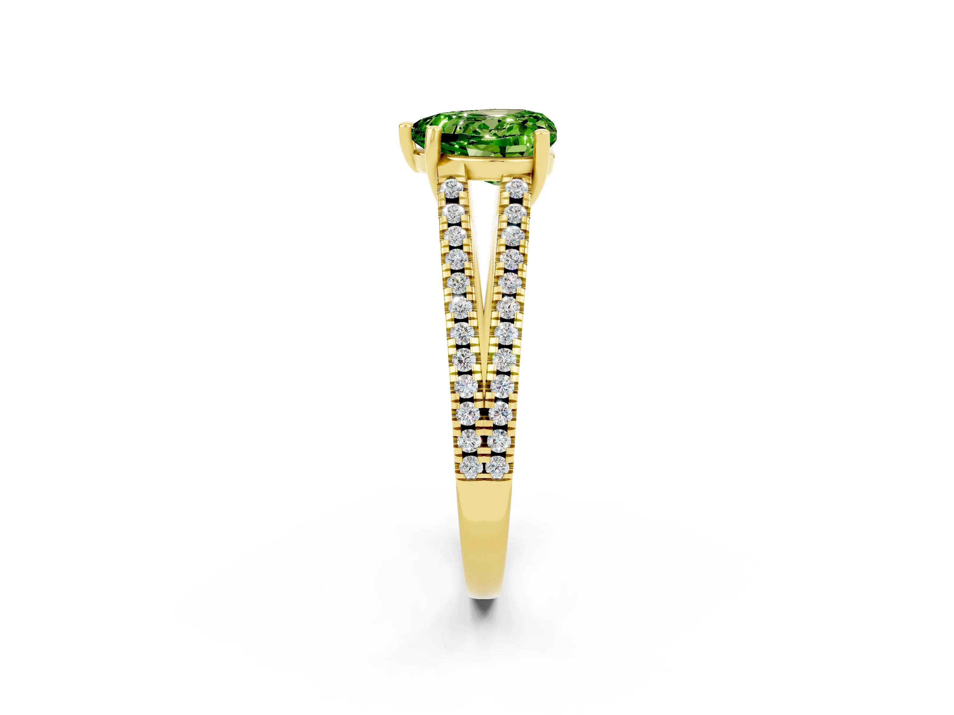 Yellow gold Heart Cut Peridot Solitaire Engagement Ring with Split Shank Pavé Band_2