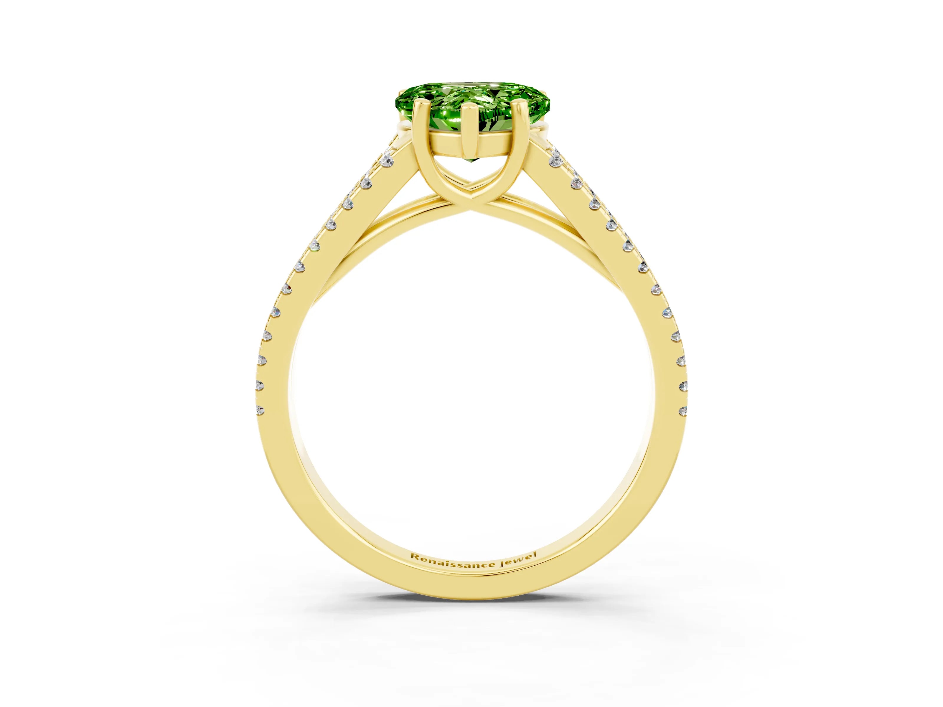 Yellow gold Heart Cut Peridot Solitaire Engagement Ring with Split Shank Pavé Band_3