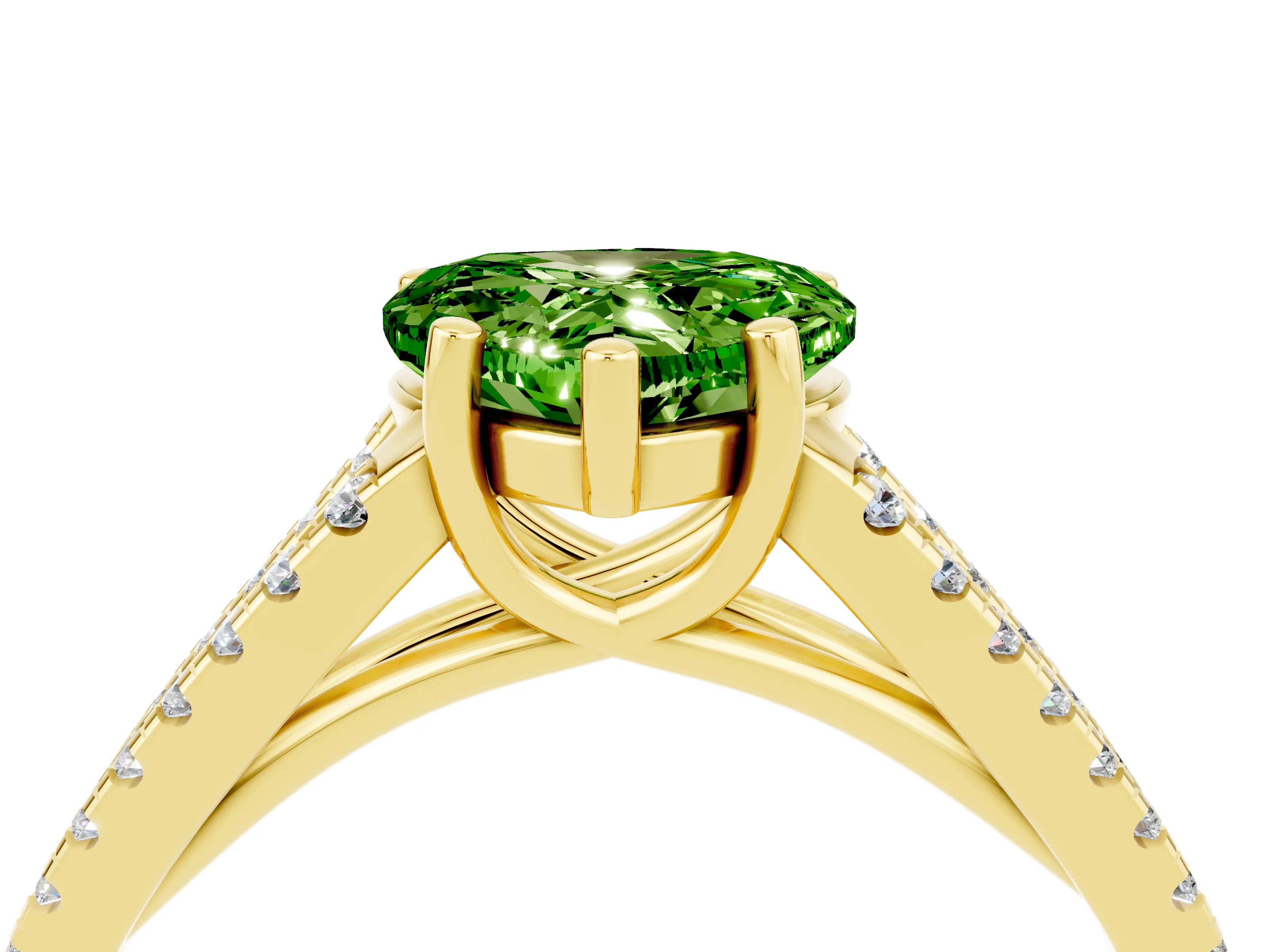 Yellow gold Heart Cut Peridot Solitaire Engagement Ring with Split Shank Pavé Band_4