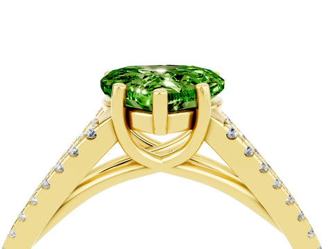 Yellow gold Heart Cut Peridot Solitaire Engagement Ring with Split Shank Pavé Band_4