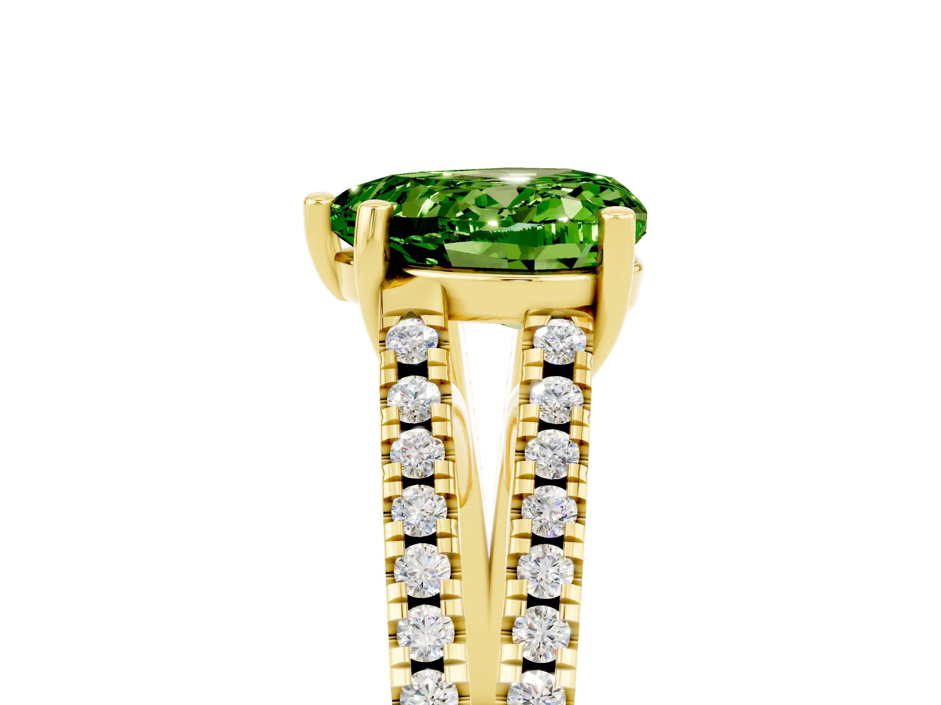 Yellow gold Heart Cut Peridot Solitaire Engagement Ring with Split Shank Pavé Band_5