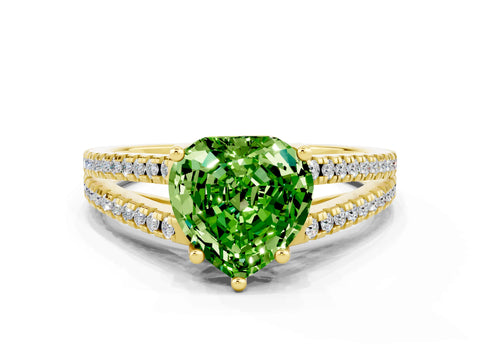 Yellow gold Heart Cut Peridot Solitaire Engagement Ring with Split Shank Pavé Band