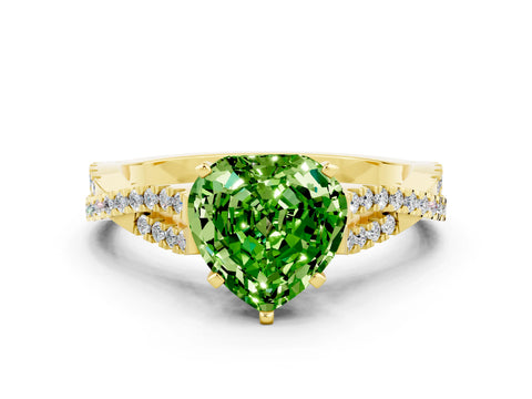 Yellow gold Heart Cut Peridot Solitaire Engagement Ring with Twisted Pavé Band and Four-Prong Setting_12