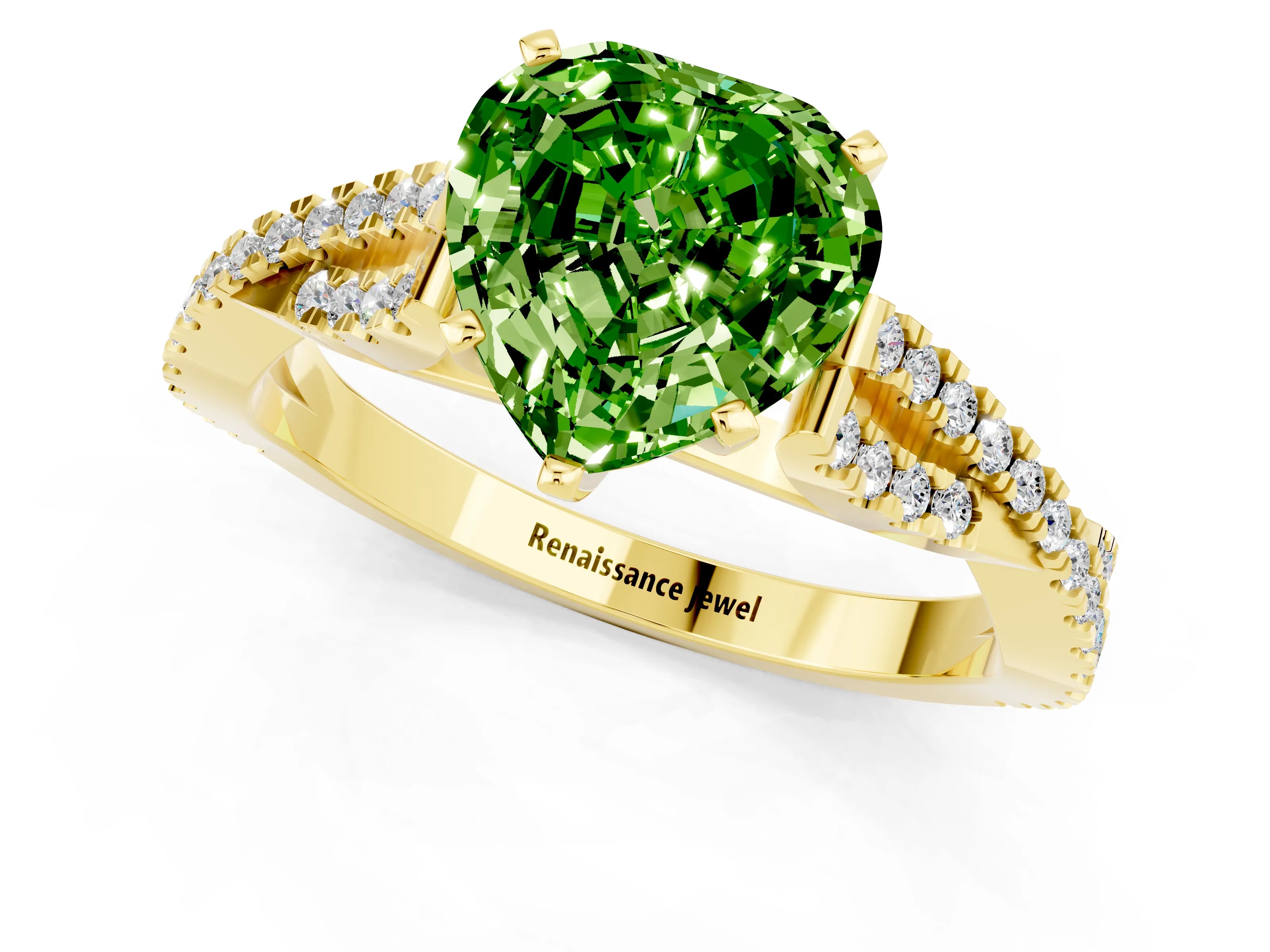 Yellow gold Heart Cut Peridot Solitaire Engagement Ring with Twisted Pavé Band and Four-Prong Setting_13