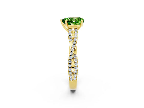 Yellow gold Heart Cut Peridot Solitaire Engagement Ring with Twisted Pavé Band and Four-Prong Setting_14