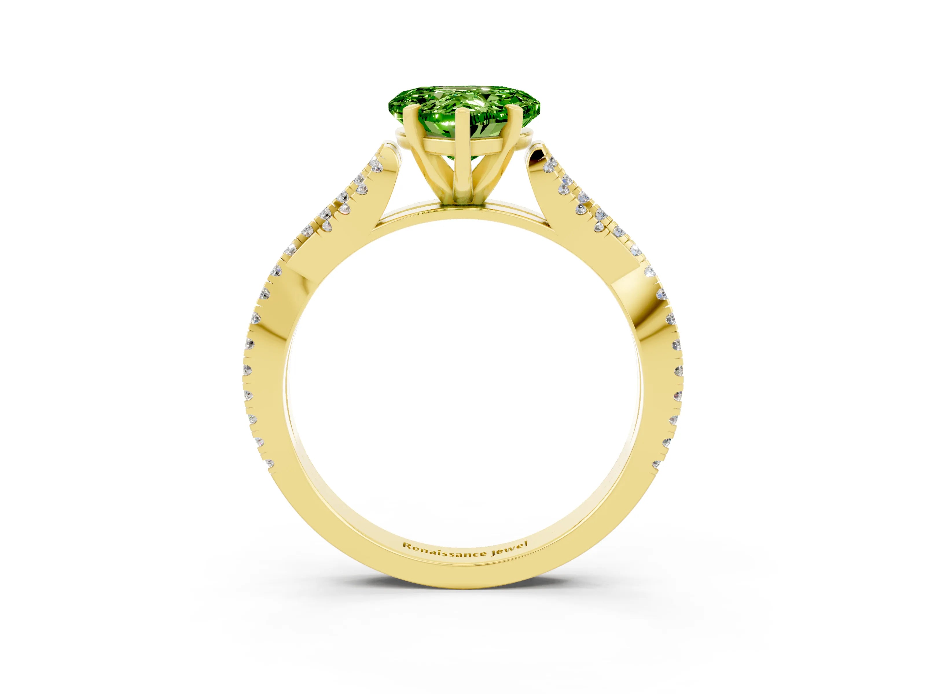 Yellow gold Heart Cut Peridot Solitaire Engagement Ring with Twisted Pavé Band and Four-Prong Setting_15