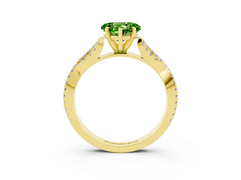 Yellow gold Heart Cut Peridot Solitaire Engagement Ring with Twisted Pavé Band and Four-Prong Setting_15