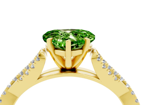 Yellow gold Heart Cut Peridot Solitaire Engagement Ring with Twisted Pavé Band and Four-Prong Setting_16