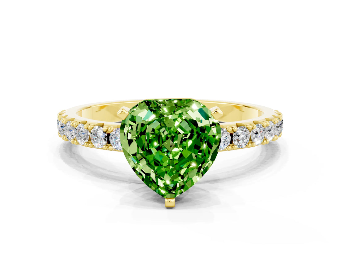 Yellow gold Heart Cut Peridot Solitaire Pavé Band with Four-Prong Setting