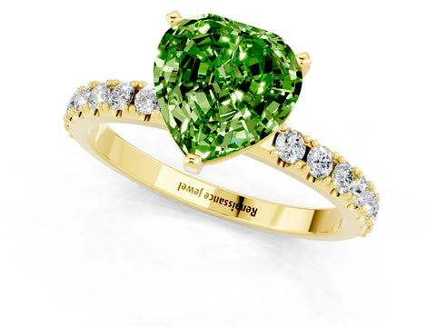Yellow gold Heart Cut Peridot Solitaire Pavé Band with Four-Prong Setting_1