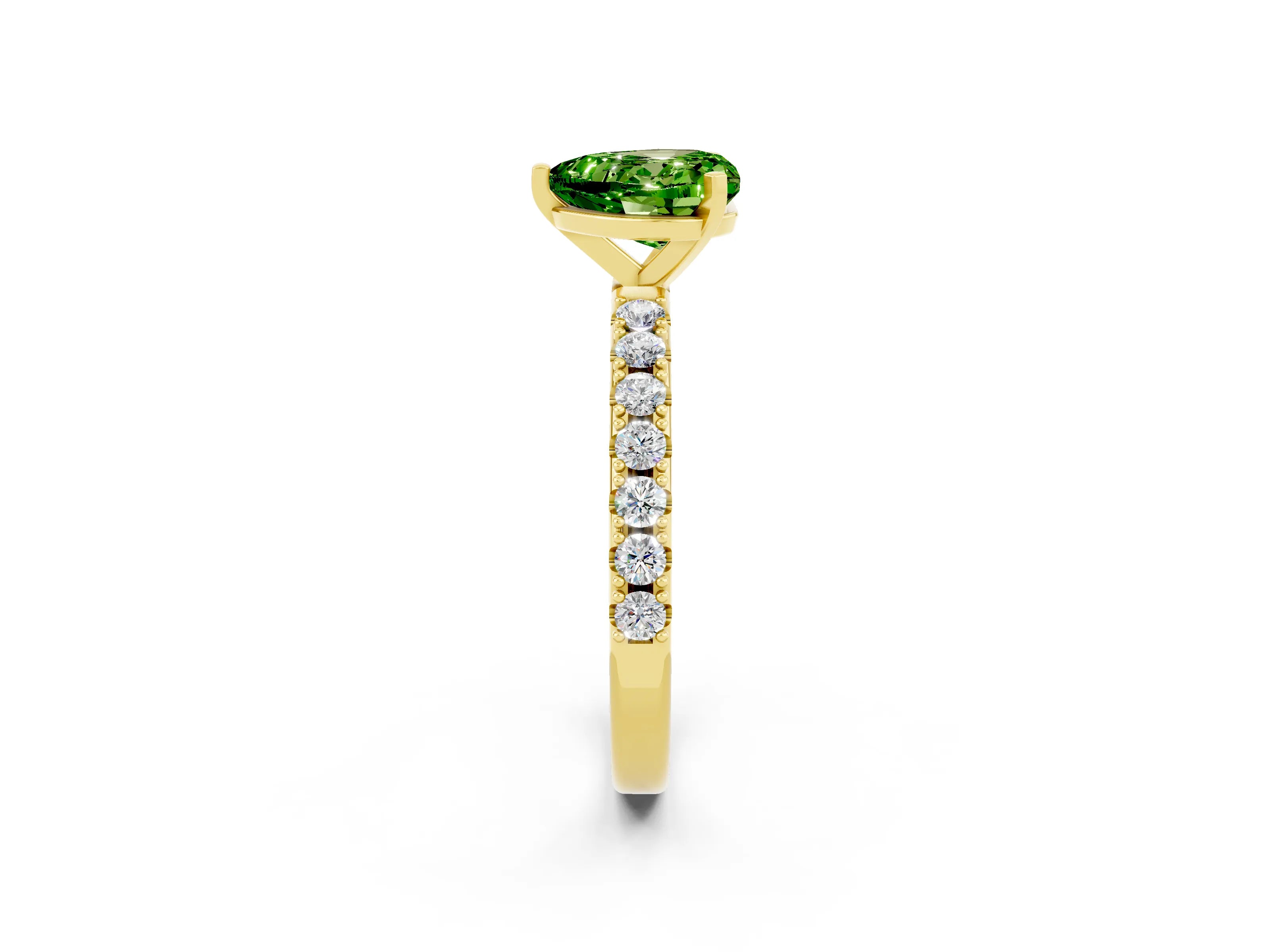 Yellow gold Heart Cut Peridot Solitaire Pavé Band with Four-Prong Setting_2