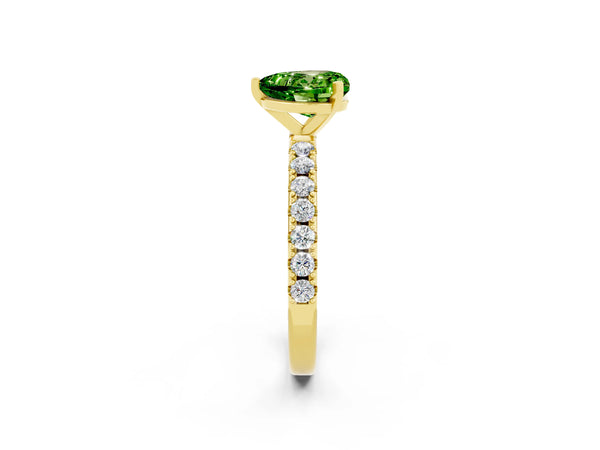 Yellow gold Heart Cut Peridot Solitaire Pavé Band with Four-Prong Setting