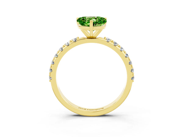 Yellow gold Heart Cut Peridot Solitaire Pavé Band with Four-Prong Setting
