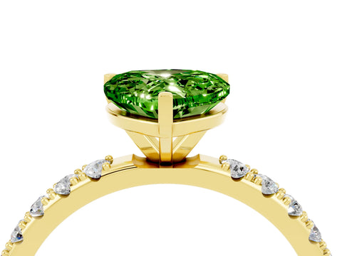 Yellow gold Heart Cut Peridot Solitaire Pavé Band with Four-Prong Setting_4