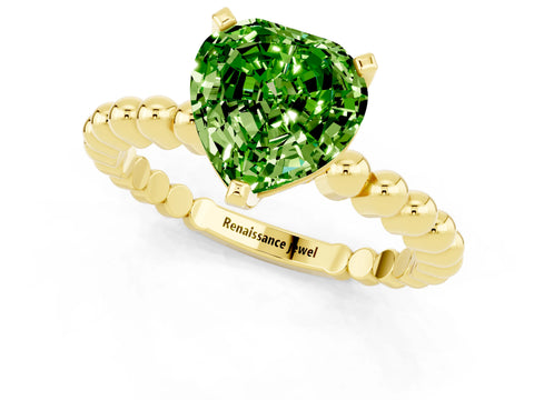 Yellow gold Heart Cut Peridot Solitaire Ring with Beaded Band and Prong Setting_1